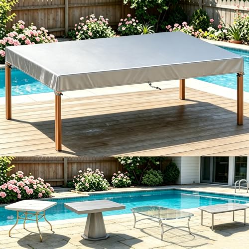 DSRDRFG Funda Mesa Exterior 80x70x10cm/LaxAnxAl Protector Mesa Exterior Impermeable, 420D Cuadrado/Rectangular Funda para Muebles de jardín, Anti-Viento Anti-UV Resitente al Polvo, Plata