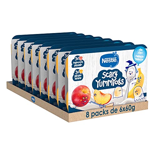 Nestlé Yogolino Postre lácteo Suave y Cremoso, 3 tarrinas de Plátano y 3 tarrinas de Melocotón - Para bebés a partir de 6 meses, 8 x 6 x 60g