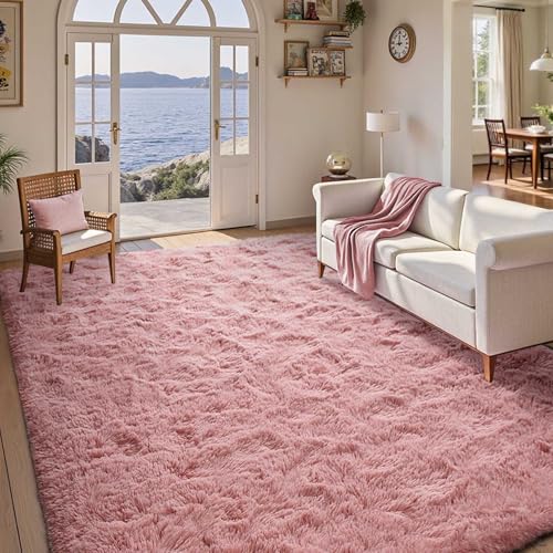 Soft Pink Rugs for Bedroom, 5x7 Fluffy Carpets, Indoor Modern Plush Area Rugs for Living Room Kids Girls Room, Non-Slip Shag Rug for Nursery Home Decor