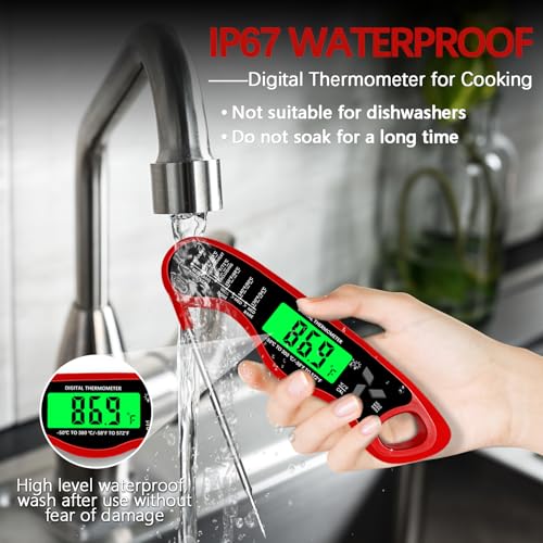 Image of Meat Thermometer Digital,IP67 Waterproof Cooking Thermometer with Backlight, Calibration & Hold Function,Food Thermometer for Cooking,Outdoor Grilling