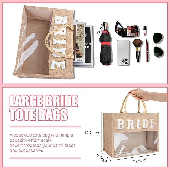 JUSTOTRY 1 pcs Bride to Be Tote Bag Beige,Semi-Transparent Hen Do Bag for Hen Party Accessories,Tote Bag Hen Party for Bride To Be Decorations and Engagement Party Gifts - Image 3