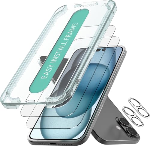 Image of Smartish iPhone 16 Plus Screen Protector - 2-Pack Tempered Glass Screen Protectors + Camera Lens Covers - Tuff Sheet - 9H Easy Install Frame [Scratch Resistant] Case-Friendly for Apple iPhone 16 Plus