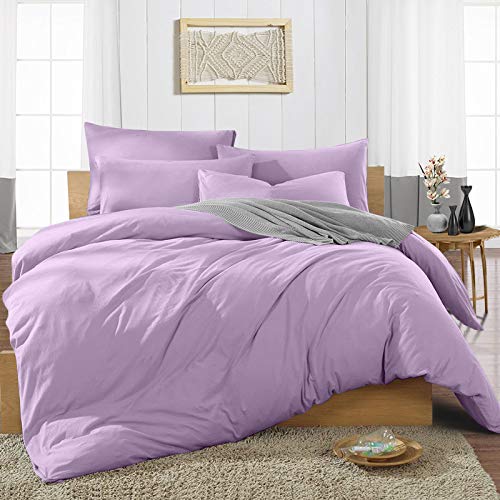 SGI King Size Duvet Cover with 2 Pillow Covers 600 Thread Count 100% Egyptian Cotton Lilac Solid Smooth Comfortable All Season Quilts-image-25