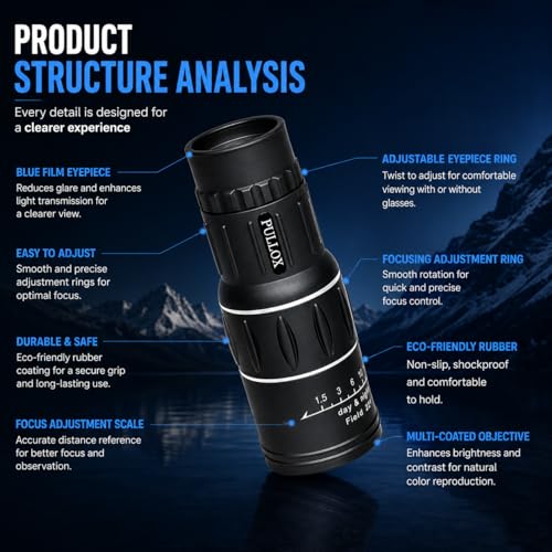 Image of Pullox 16x52 HD Monocular Telescope | Travel & Outdoor Moon Watching with a Small Tripod