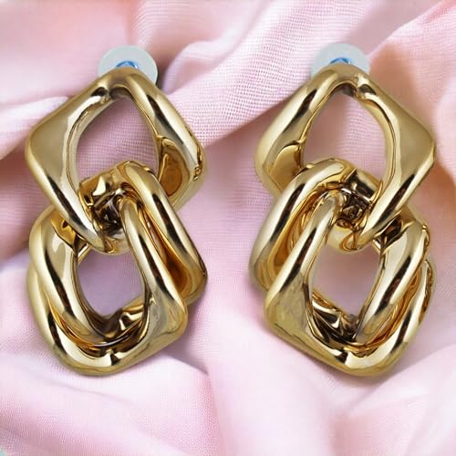 18k Plated Twisted Knot Square Dangle Earrings