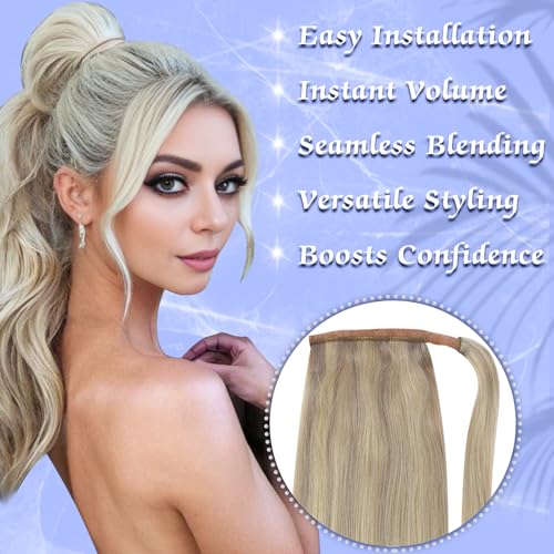 Image of Full Shine Human Hair Pony Tail, Ash Blonde, Flexible Wrap Around Style
