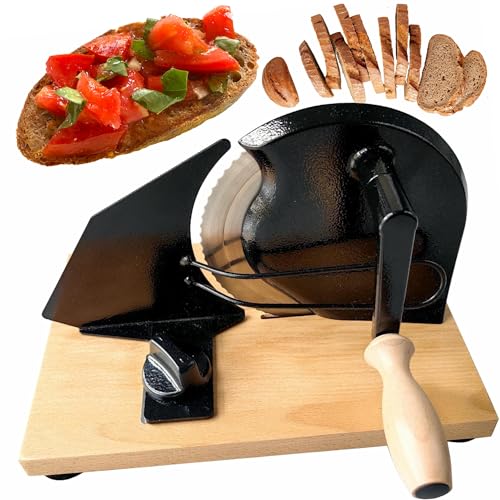 SLICER Trancheuse à pain manuelle, trancheuse universelle, épaisseur de coupe réglable en continu 1 à 20 mm, trancheuse pour pain, viande, fromage, légumes, couteau rond interchangeable (noir/noir
