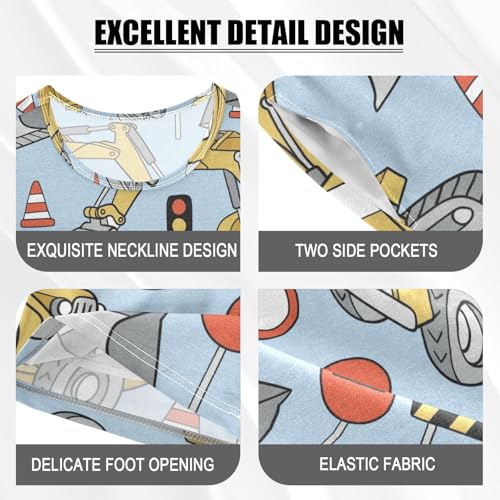 Pajama Short Sets Construction Trucks Soft Cotton Summer Sleepwear 2 Piece PJS Size 5-14T3