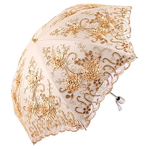 Honeystore Vintage Lace UV Sun Parasol Folding 3D Flower Embroidery Umbrella BM1618 Yellow Cover