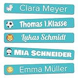 Namensaufkleber Kinder Schule für Schulsachen und Gegenstände (60 Stk - 50x7mm) - Wasserfeste Namensschilder für Kleidung - Kita und Schule (Blau)