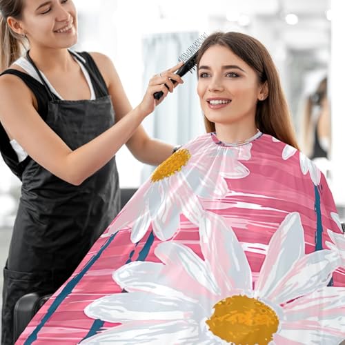 Capa blanca linda con margaritas para corte de cabello, impermeable, profesional para barbería y salón con cierre ajustable de broche para peinados y estilismo miniatura 7