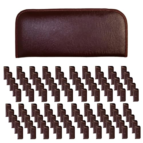 Image of Calabria Slip-In Eye Glasses Case w /Plastic Pocket Clip Faux Leather Felt Brown Men Women Eyeglass Pouch Sunglasses Holder - 100PACK