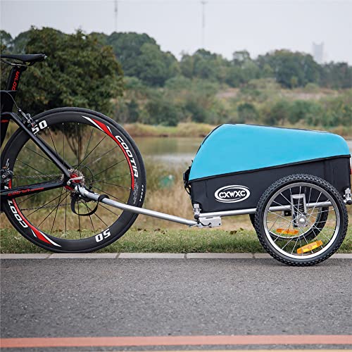 CXWXC Fahrradanhänger mit Stoßdämpfer - Großer Laderaum bis 120L, Tragkraft 40KG, Klappbarer Lastenanhänger mit Abdeckplane und Sicherheitsfahne - Perfekt für den täglichen Transport