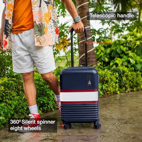 Image of Nasher Miles Mexico Hard-Sided Polycarbonate Cabin Luggage 20 inch | 55cm | 8 Wheels Small Trolley Bag for Travel | Suitcase (Navy Blue White)