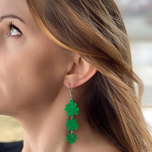 Soul Statement Women's Saint Patrick's Day Jewelry, Clover Shamrock Earrings, Green Glitter St Patty's Accessories (Green Shamrock Dangles) - Image 3