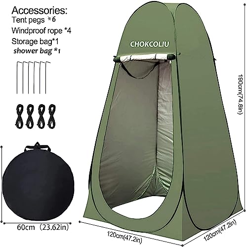 Tienda de ducha pop-up y bolsa de ducha solar de 20L combo - tienda de privacidad impermeable para camping con depósito de agua calentado portátil para baño al aire libre, playa, senderismo (Verde, 120x120x190cm) miniatura 4