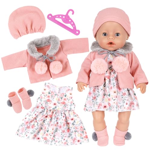 Rosa Puppenkleidung 43cm 36cm 38cm Kleidung Bekleidung Outfits für 14-18 Zoll Baby Puppen, Puppenkleidung Set mit Mantel Socken Mütze Kleiderbügel Kompatibel mit New Born Baby Puppen AnnabellePuppen