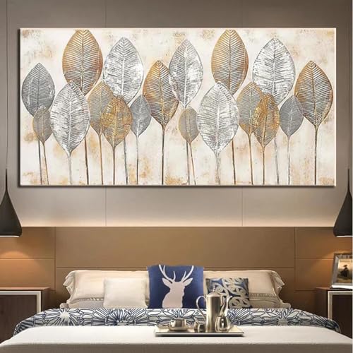 Image abstraite de feuilles dorées décoration d'intérieur grand format 80 x 160 cm