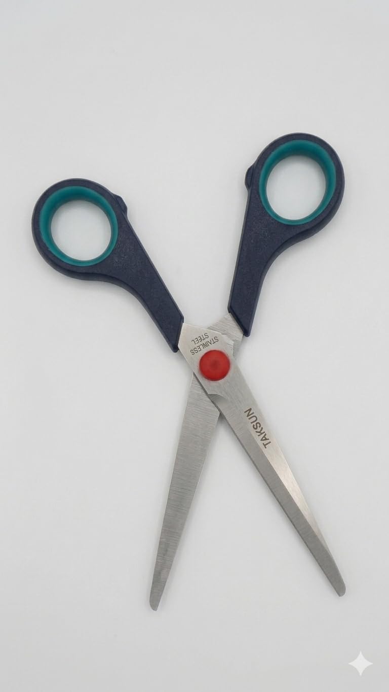 Taksun C2007 7 İnç Profesyonel Paslanmaz Çelik Makas (18 cm) – Ergonomik Yumuşak Saplı, Ultra Keskin Bıçaklı Çok Amaçlı Ofis, Ev ve Hobi Tipi Kesici