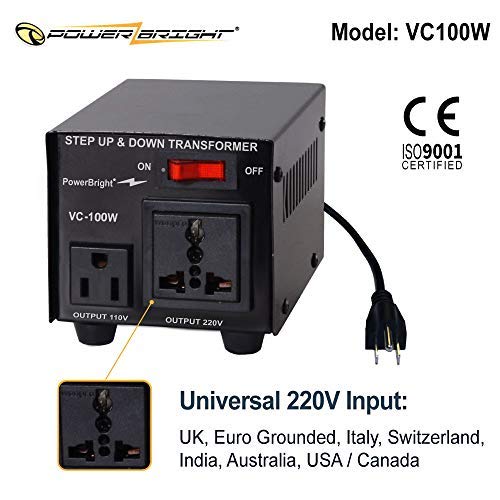 PowerBright Step Up & Down Transformer, Power ON/Off Switch, Can be Used in 110 Volt Countries and 220 Volt Countries, Convert from 220-240 Volt to 110-120 Volt & from 110-120 Volt to 220-240 (100W)