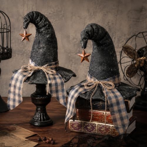 AceOrbit 2 Pcs Halloween Decorations Indoor Vintage Witch Hat Decor Table Centerpiece Primitive Handmade Halloween Witch Wizard Hats Farmhouse Rustic for Fireplace Tabletop Gifts