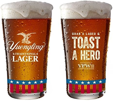 Traditional Lager Beer Pint Glasses USA Veterans - Set of 2 Tumblers