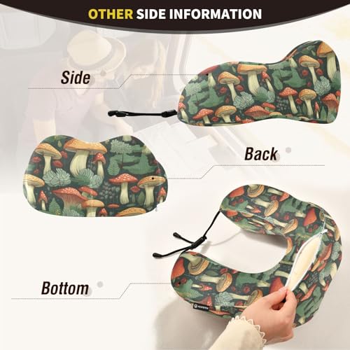 Image of ALAZA Mushrooms Green Leaves Travel Neck Pillow Memory Foam Neck Pillow with Storage Bag,Soft Travel Pillow for Sleeping Travel Airplane Car Office Home