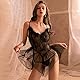 Satohom Damen Sexy Spitze Negligee V-Ausschnitt Babydoll Dessous Transparenter Netz-Bodysuit Babydoll Unterwäsche Pyjama Durchsichtiges Chemise Nachtwäsche mit G-String Weibliches Minikleid für Frauen