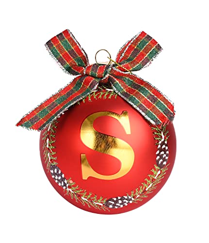 Miicol Glas Weihnachtskugel Ornamente, Initiale Thema hängende Kugel für Urlaub Verlobung Hochzeit Brautdusche Party Dekoration, Gold Alphabet Xmas Tree Balls, Buchstabe S Cover