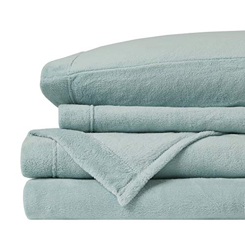 True North By Sleep Philosophy Soloft Plush Bed Sheet Set, Wrinkle Resistant, Warm, Soft Fleece Sheets With 14" Deep Pocket Cold Season Cozy Bedding-Set, Matching Pillow Case, Full, Aqua, 4 Piece #TOP3