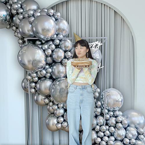 Image of 120Pcs 5 Inch Metallic Silver Balloons, Metallic Chrome Silver Latex Balloons, Mini Small Balloons for Birthday Wedding Party Decorations. (Silver)
