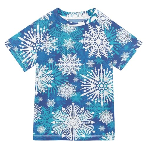 Aflyko Christmas Boys' Swim Shirt Snowflake Rash Guard Beachwear Sun Protection Fishing Hiking Camping Surfing Swimming Toddler Infant Summer Daily T-Shirt, 4T Multicoloured