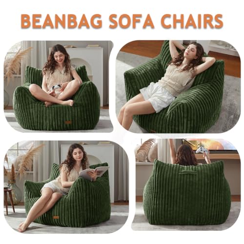 Image of Giant Bean Bag Chairs for Adults Teens with Filling Large Fluffy Bean Bag Chair with Armrests Plush Comfy BeanBag Couch Sofa Chair for Bedroom Living Room Reading