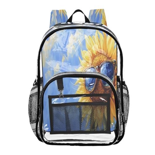 Oil Painting Sunflower Clear Backpack - Stadium Approved Large 15.7-inch Waterproof Transparent Bag for Sports, Concerts, Work, Travel#421