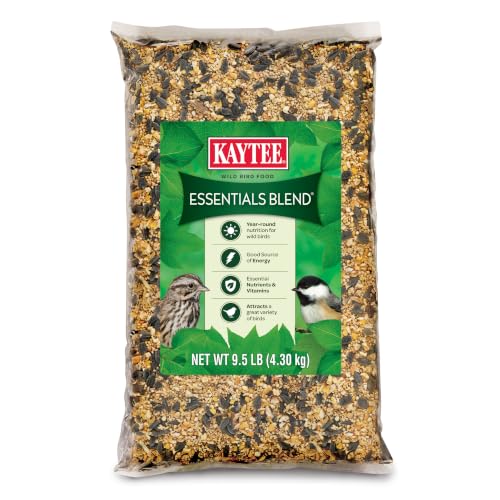 Kaytee Essentials Blend with Black Oil Sunflower Cracked Corn and Millet Wild Bird Seed Mix for Cardinals Jays Finches Chickadees Nuthatches Woodpeckers Grosbeaks Juncos 9.5 Pounds