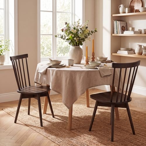 Image of COSTWAY Swivel Windsor Dining Chairs Set of 2, Farmhouse Solid Rubber Wood Kitchen Side Chair w /Curved Spindle Back, Armless Accent Chairs for Home, Dining Room, Living Room, Restaurant (Walnut)