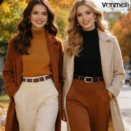 Image of VONMELLI 3 Pack Women's Belts for Jeans Pants Fashion Gold Buckle Ladies Dress Belt