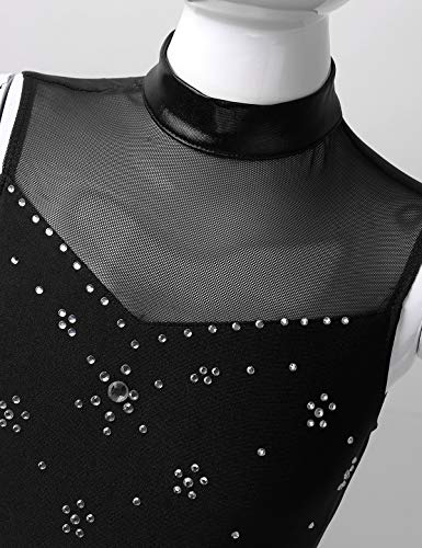 Yeahdor Kids Girls Rhinestone Tulle Splice Cutouts Back Figure Ice Roller Skating Competition Gymnastic Leotard Dress Black 10 #TOP4