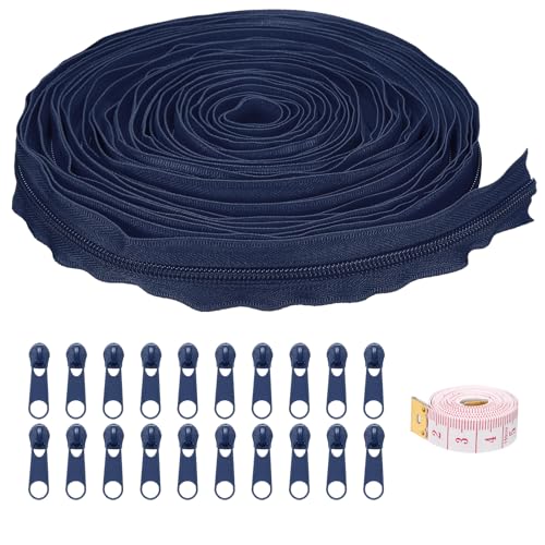 Fermetures éclair en nylon bleu foncé lot de 20 avec glissières et règle pour couture de sacs