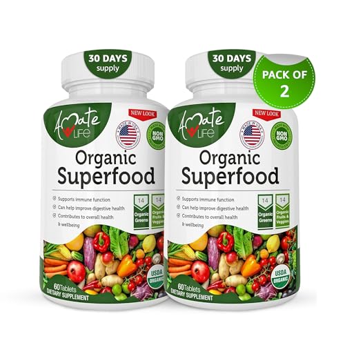 Organic-Superfood-Greens-Fruits-and-Veggies-Complex-Best-Dietary-Supplement-with-14-Greens-14-Fruits-Vegetables-with-Alfalfa-Rich-in-Antioxidants-Organic-Ingredients-Non-GMO-120-Count-Pack-of-2