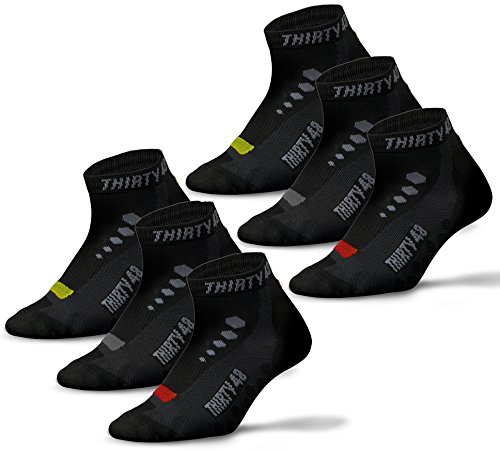 Thirty 48 Low Cut Cycling Socks for Men and Women | Black Mixed 6-Pack - Large