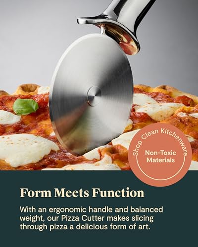 Caraway Pizza Cutter Wheel - Non Toxic Stainless Steel - Essential Kitchen Tool - Ergonomic Handle - Thumbnail 2