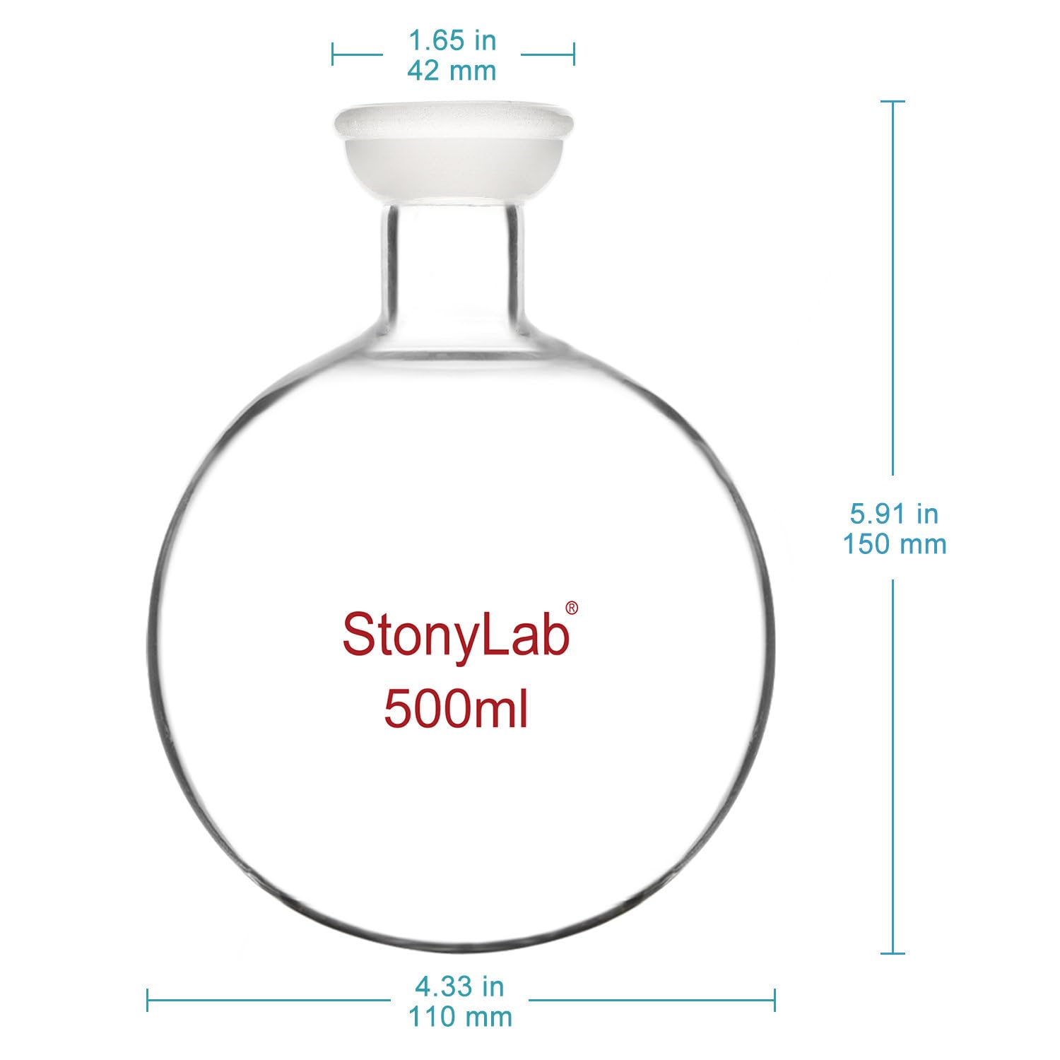 stonylab Giunto Sferico Fondo Rotondo Pallone di Ricezione, Borosilicato Vetro Rotativo Pallone di Ricezione dell'Evaporatore con 35/20 Giunto Rettificato, 500 ml