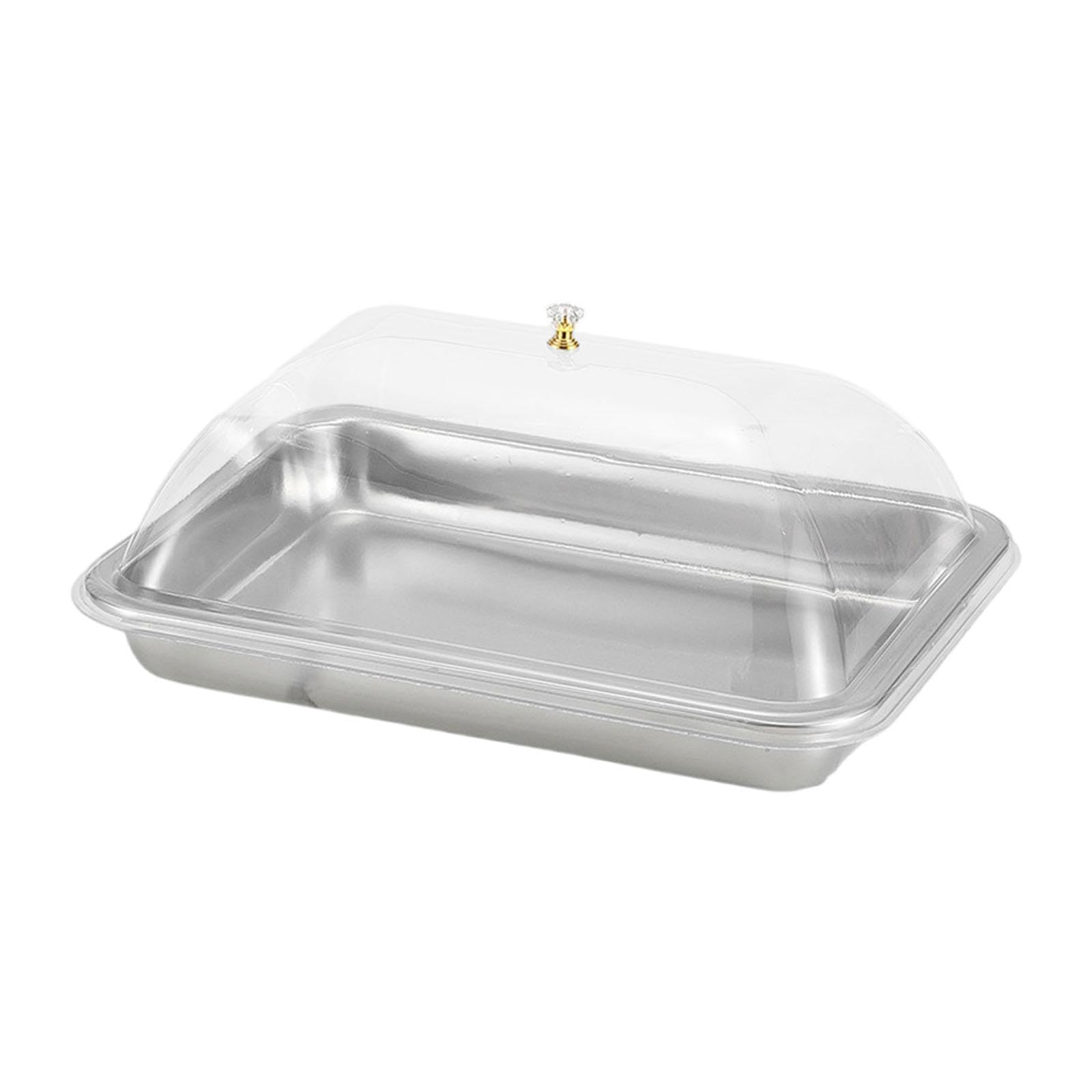 Sharplace Servierplatte aus Edelstahl 304 mit gewölbtem Deckel, rechteckige Servierplatte für Speisen, Restaurants, Desserts, Hochzeitstorten, 36 X 27 X 5 cm
