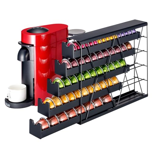 FlagShip 5-Tier Corner Coffee Pod Organizer for Nespresso Vertuo - 50+ Capsule Metal Storage