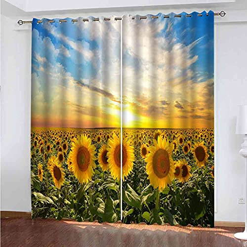 Rideau occultant à oeillets imprimé tournesols isolant 300x270cm