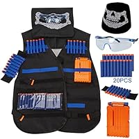 Taktische Weste Jacke Set Kinder für Nerf Guns N-Strike Elite Serie, Dschungel Tarnung Taktisch Vest Battle Weste Zubehör Kit mit 20 er Darts, Nachlade-Clips, Masken, Hand-Armband und Schutzbrille