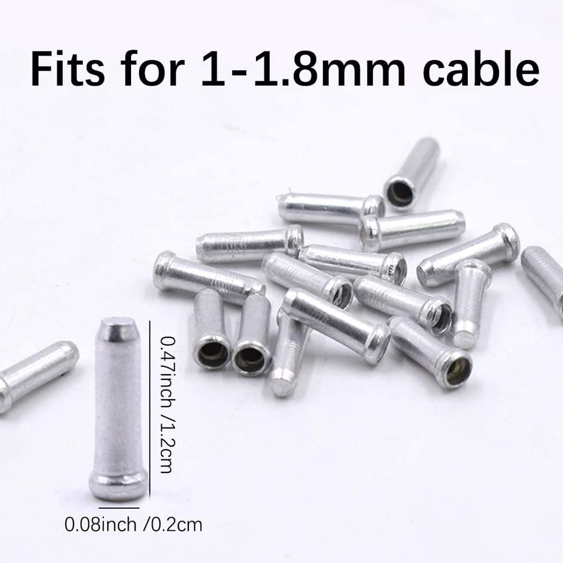 NJCXOLA 100 pcs Manicotti terminali in argento, tappo terminale, Tappi per Cavi Freno Bici,Cappuccio Capicorda per Cavo Bicicletta,cavo del freno per fune del freno