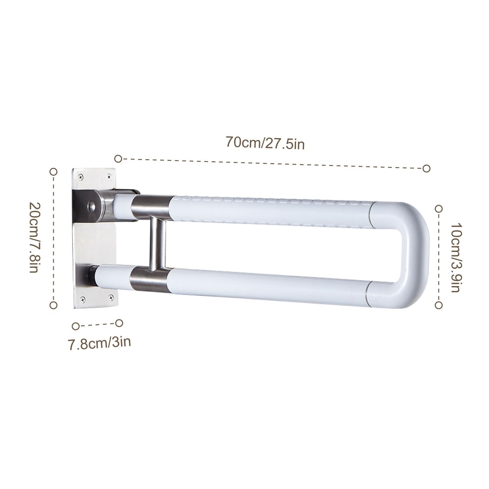 Barra de Apoyo para Inodoro Blanco, Barra Seguridad para Baño Acero Inoxidable Asidero Abatible 70cm Asa Antideslizante Manija de la Ducha Barras Sujeción 70cm/27.5in