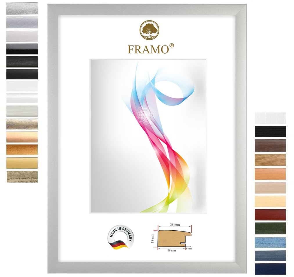 FRAMO Marco de fotos de madera 45 x 115 cm (tamaño de la imagen) en plata mate, tamaño a elegir, marco para pósteres, puzles, collage de fotos, hecho a medida, marco de fotos a medida